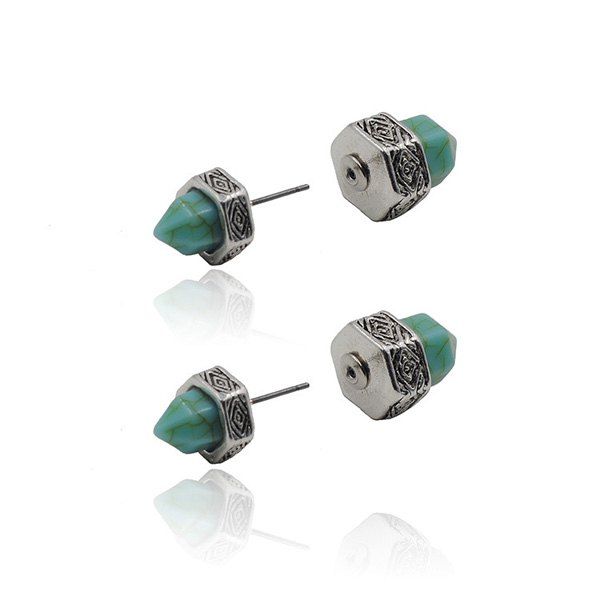 

Faux Turquoise Geometric Double Sided Stud Earrings, Silver