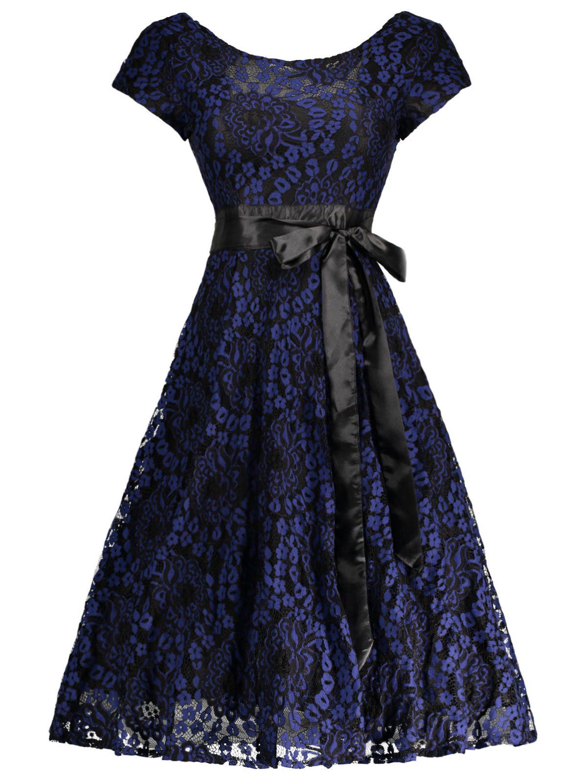 Blue/black 2xl Floral Wedding Party A Line Lace Cocktail Dress