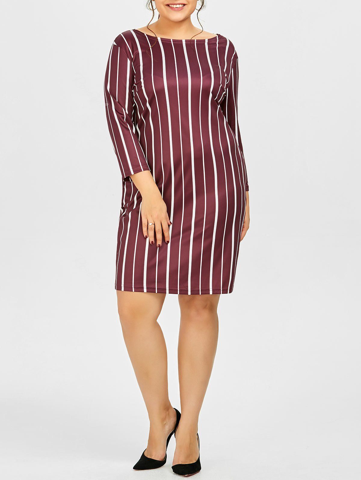 Online Plus Size Stripe Casual Fitted Dress With Pockets  