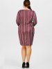 Plus Size Stripe Casual Fitted Dress With Pockets -  