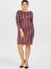 Plus Size Stripe Casual Fitted Dress With Pockets -  