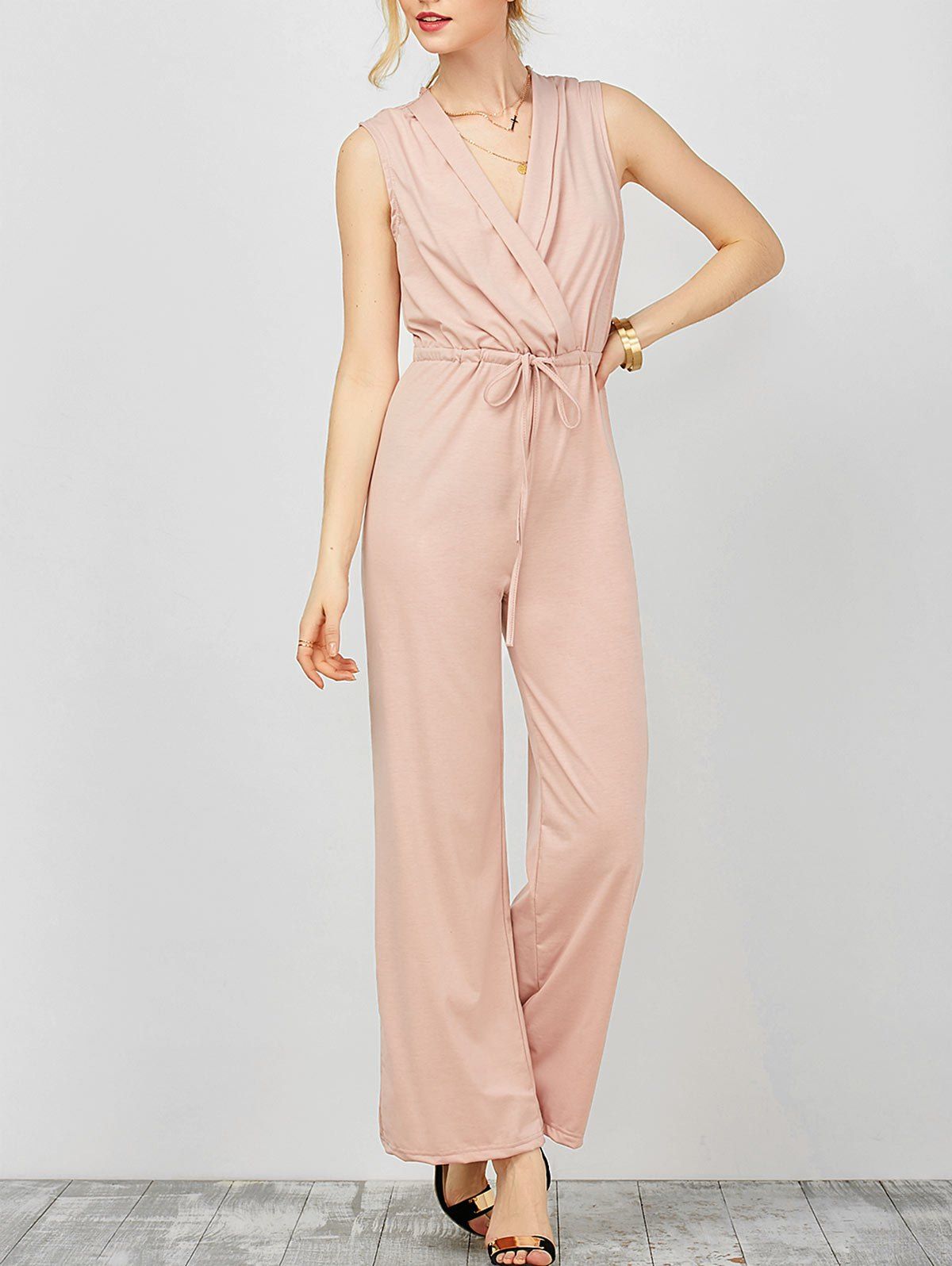 [48 OFF] Surplice Jumpsuit With Drawstring Waist Rosegal