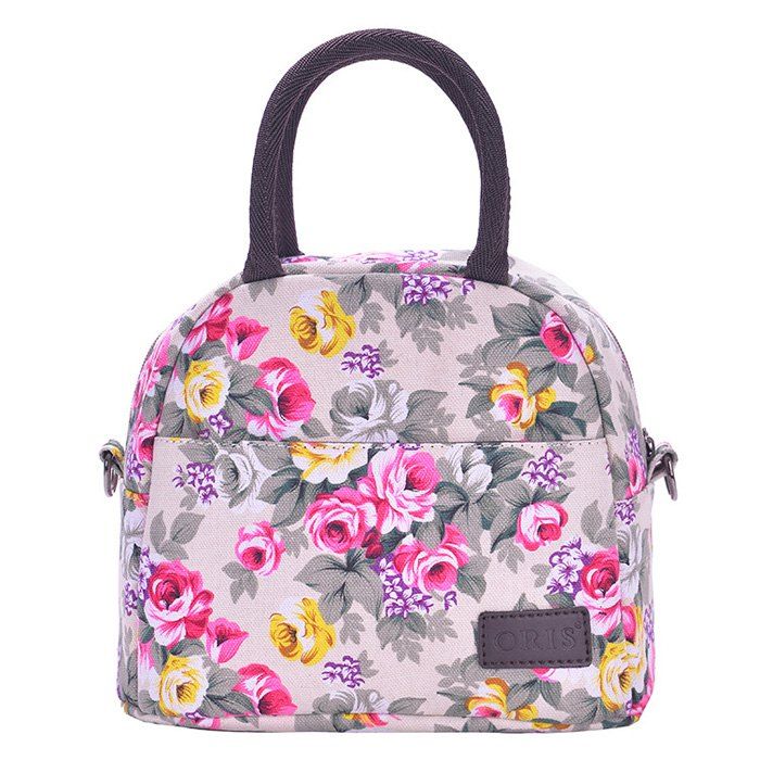 25% OFF Canvas Floral Print Lunch Bag | Rosegal