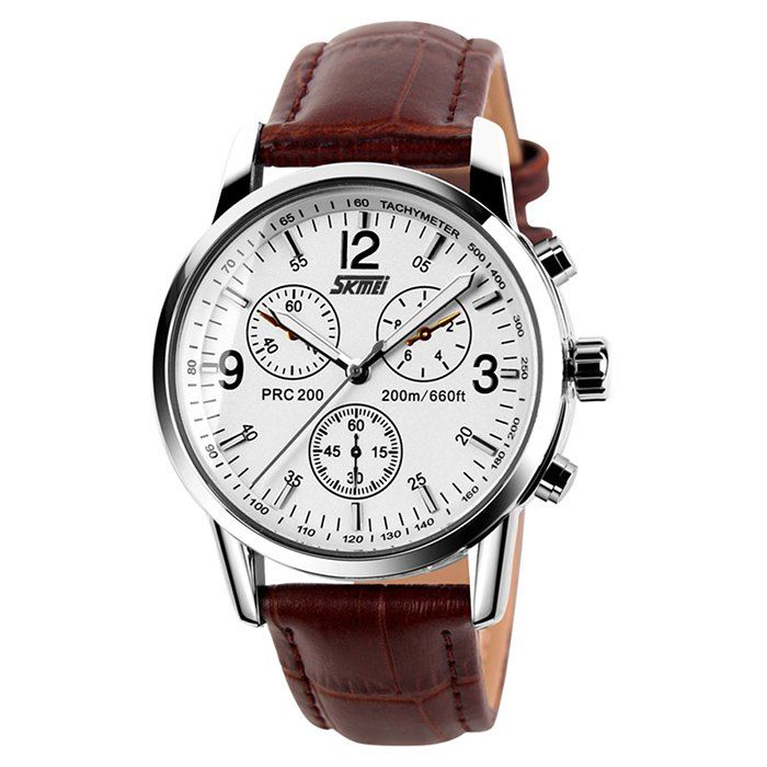 

SKMEI Faux Leather Tachymeter Quartz Watch, White