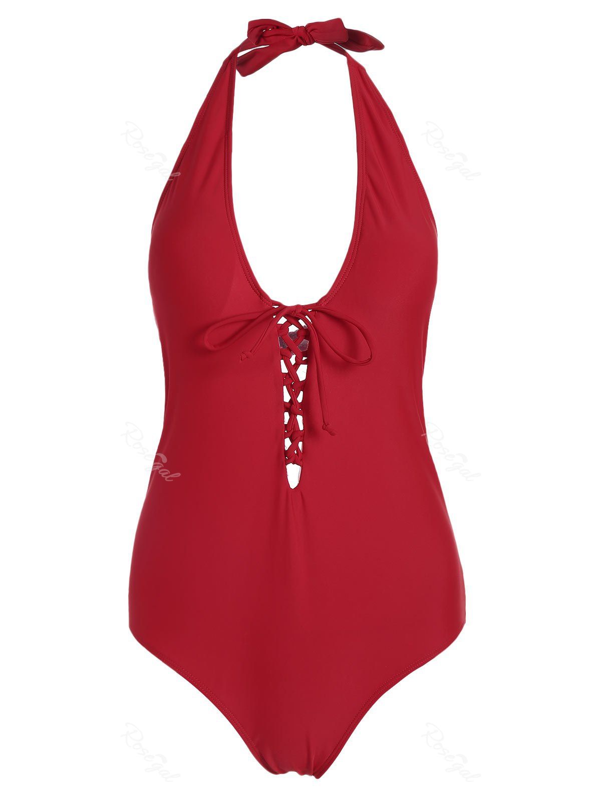 Red 3xl Lace Up Plus Size One Piece Lattice Cut Swimsuit | RoseGal.com