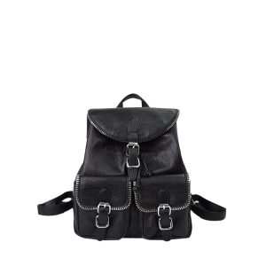 Zipper Front Pockets Buckles Backpack