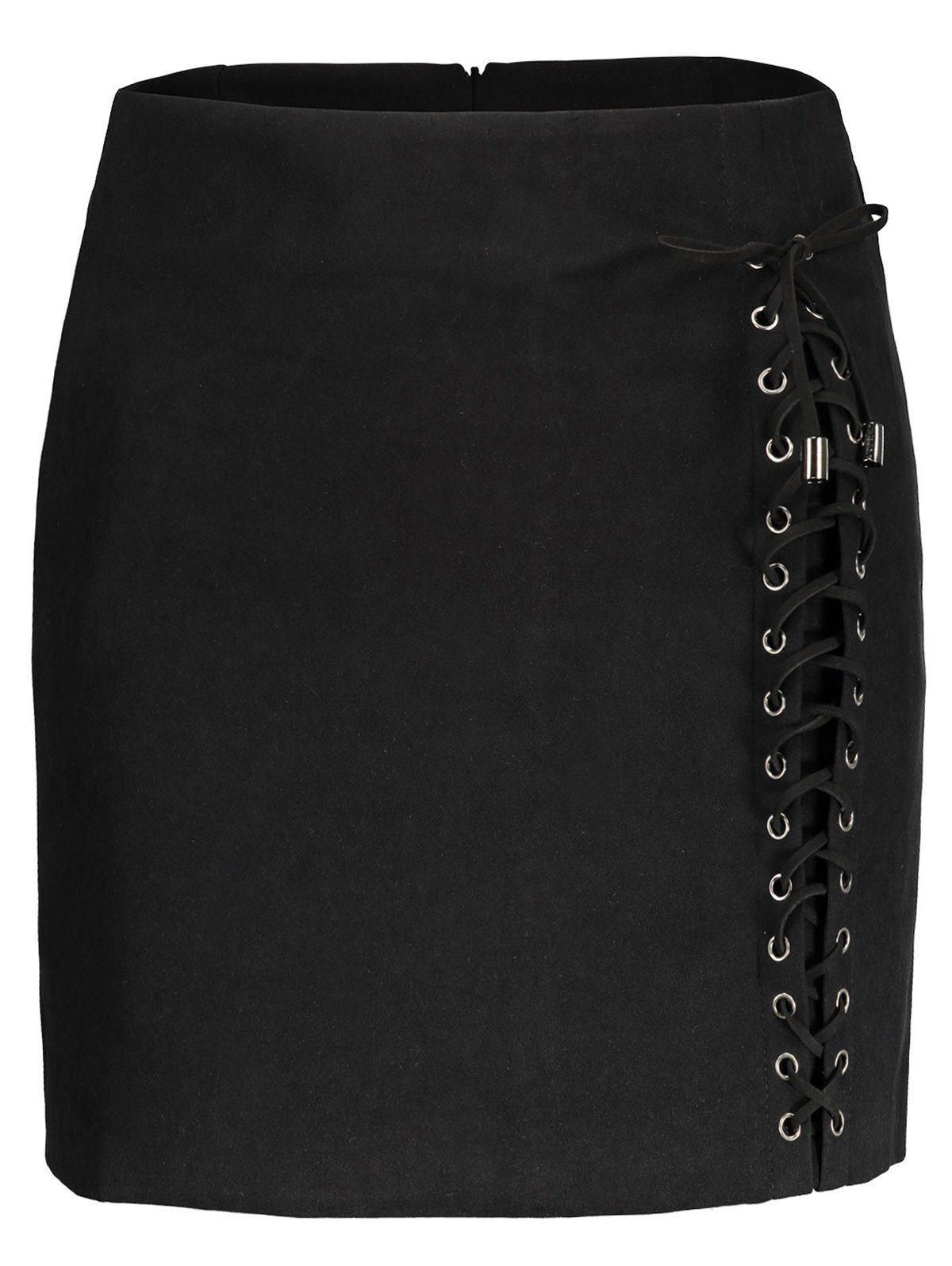 

Faux Suede Lace Up Skirt, Black