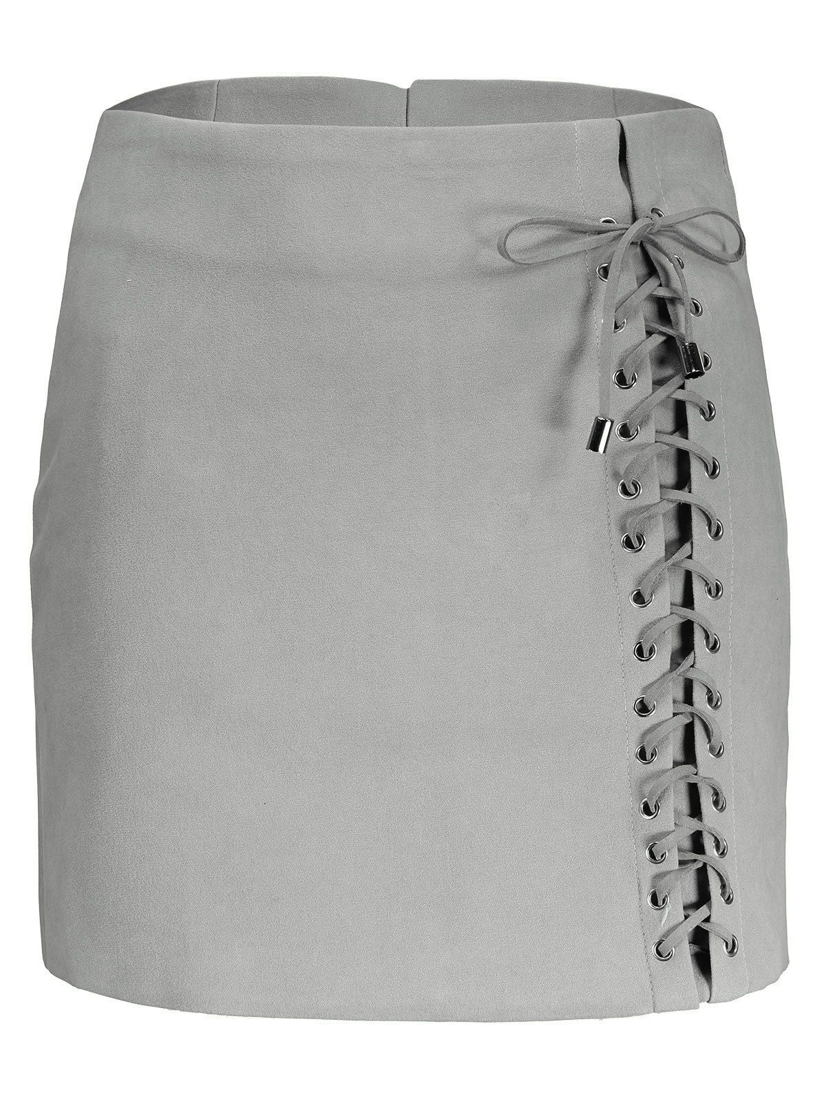 Affordable Faux Suede Lace Up Skirt  