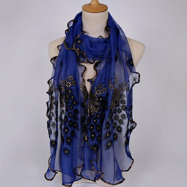 

Fine Gauze Peacock Floral Embroidery Chiffon Scarf, Royal