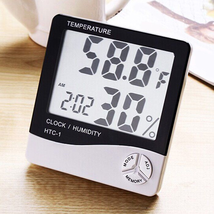 

Calendar Temperature Humidity Alarm Digital Clock, Black