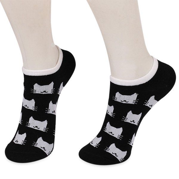 Shops Knitting Cartoon Cats Embellished Ankle Socks  