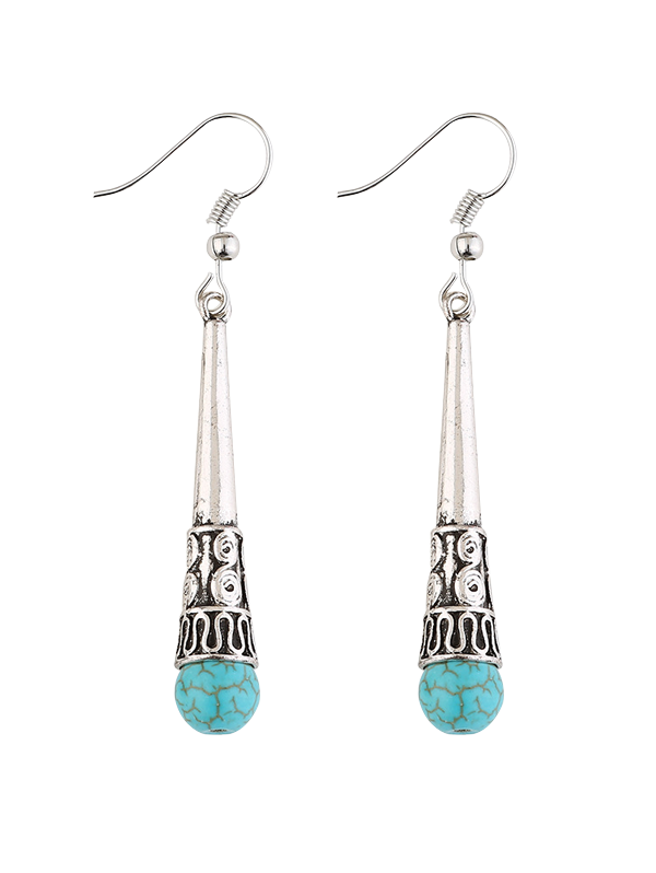 

Column Carved Bohemian Artificial Turquoise Drop Earrings, Silver