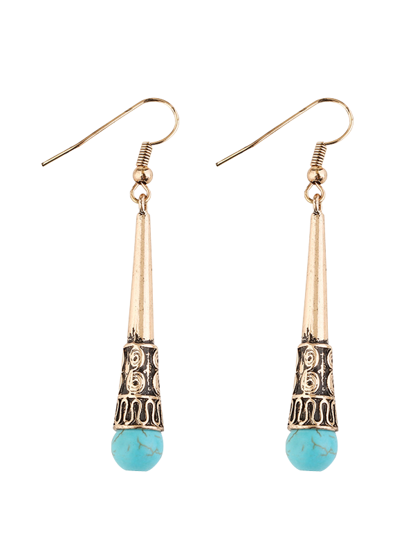 

Column Carved Bohemian Artificial Turquoise Drop Earrings, Golden
