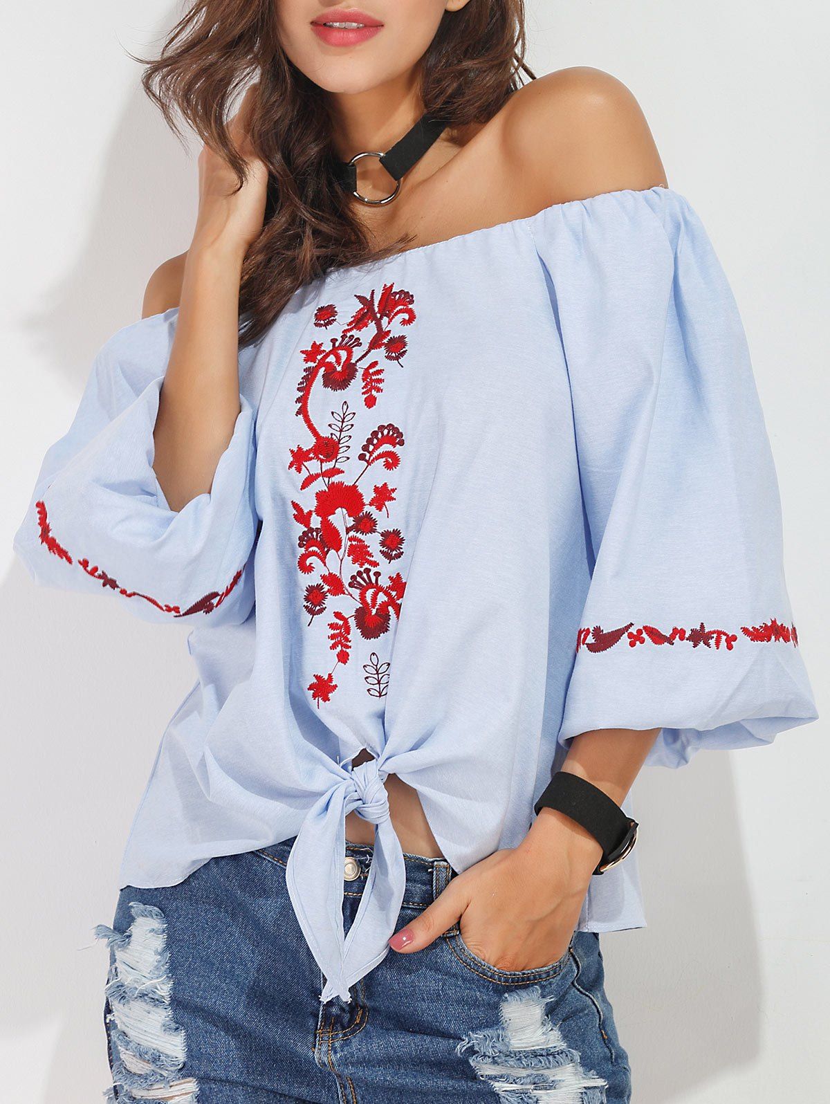Outfits Off The Shoulder Embroidered Blouse  
