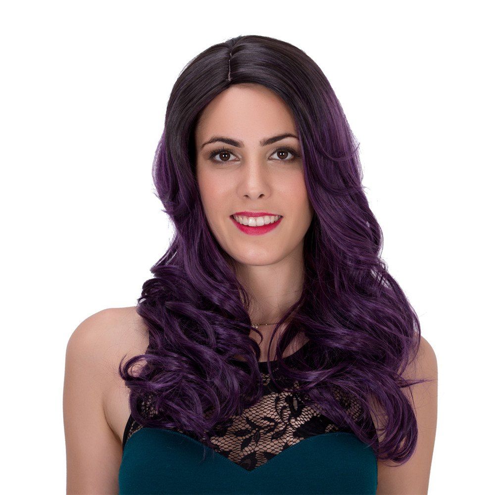 28 Off Fluffy Wavy Black Ombre Dark Purple Synthetic Trendy Long