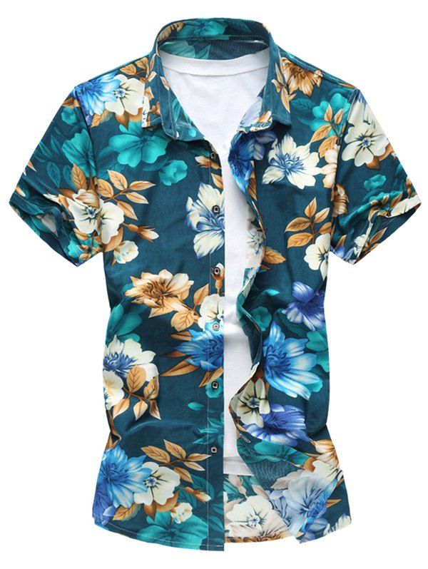 

Short Sleeve Hawaiian Printed Floral Shirt, Blue