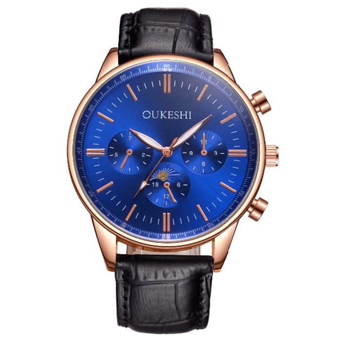 

OUKESHI Faux Leather Band Number Quartz Watch, Blue