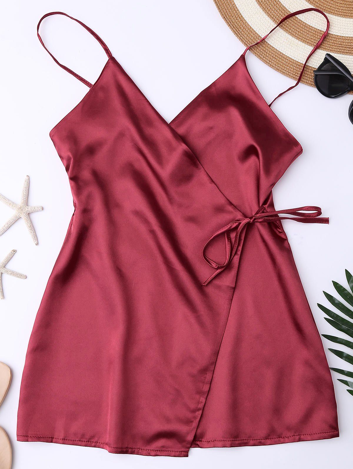 

Silky Cami Wrap Slip Dress, Wine red