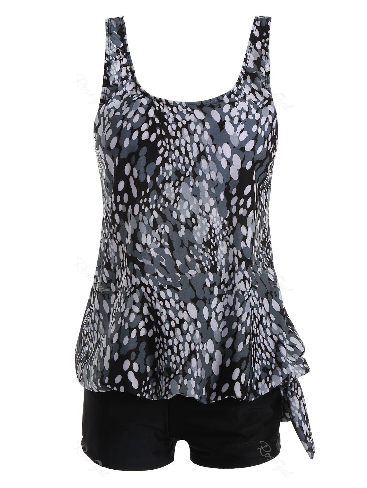 

Plus Size Blouson Print Tankini, Black