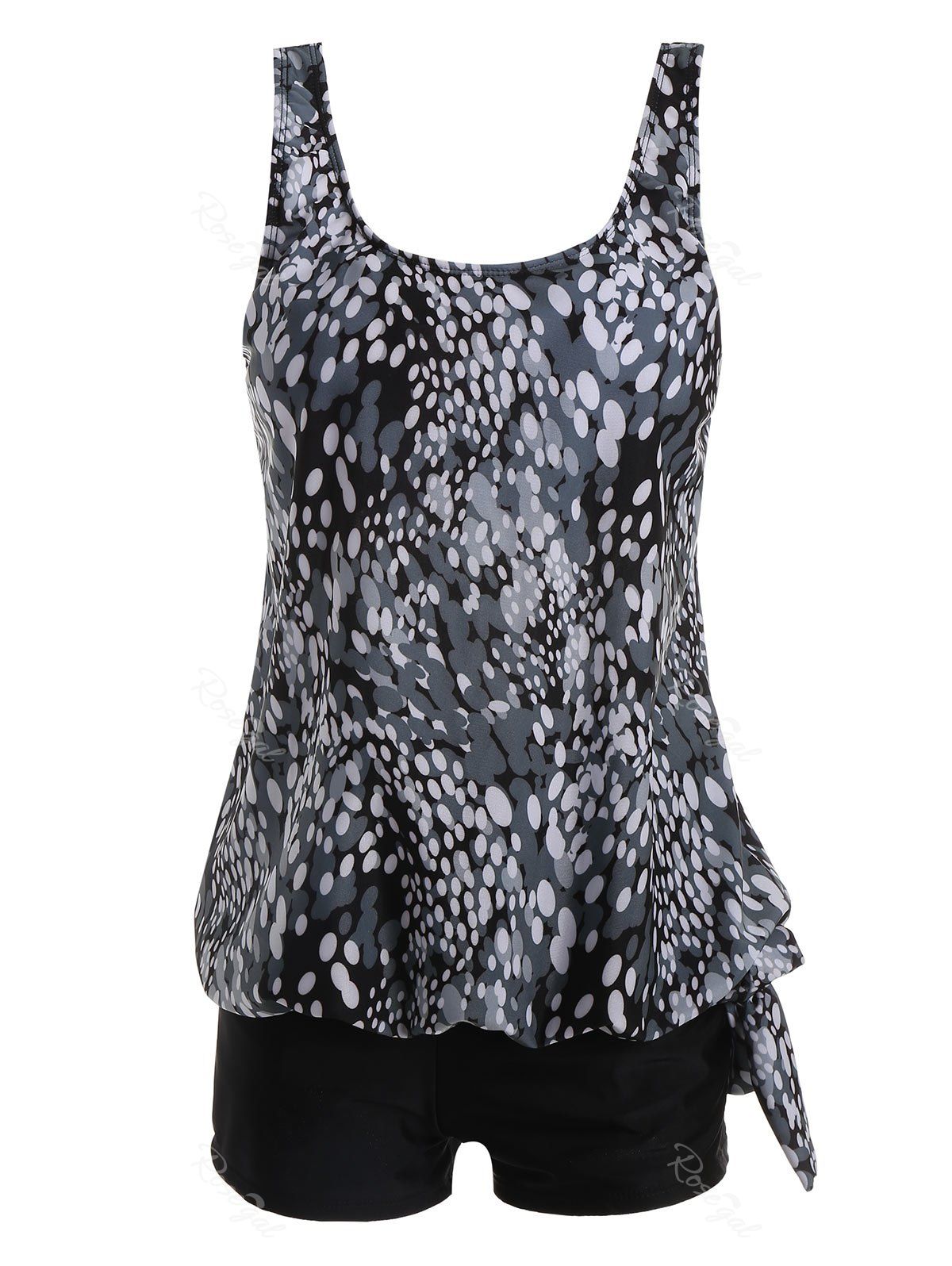 2018 Plus Size Blouson Print Tankini In Black Xl | Rosegal.com