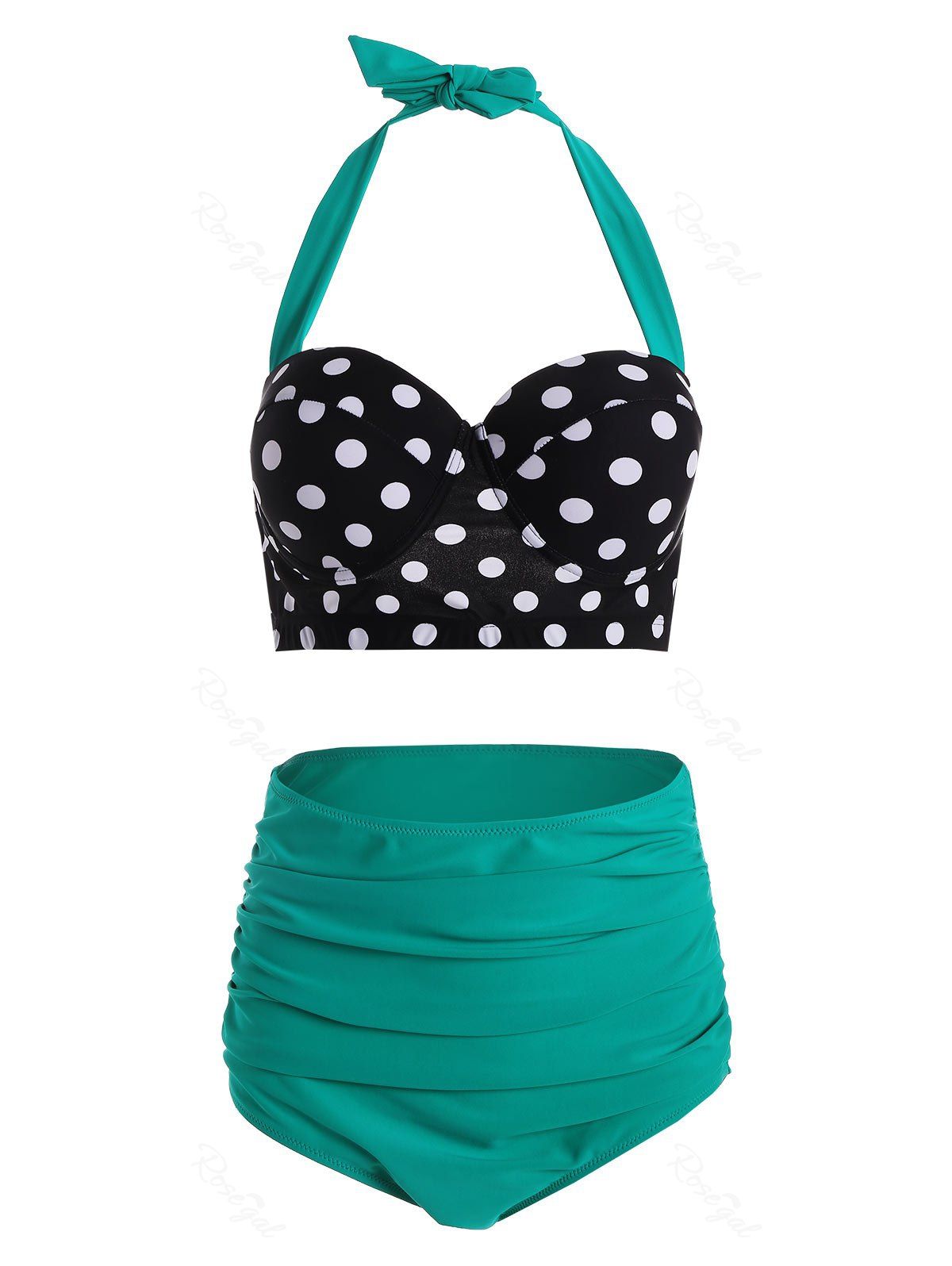 Plus Size Polka Dot High Waisted 50s Bikini 9629