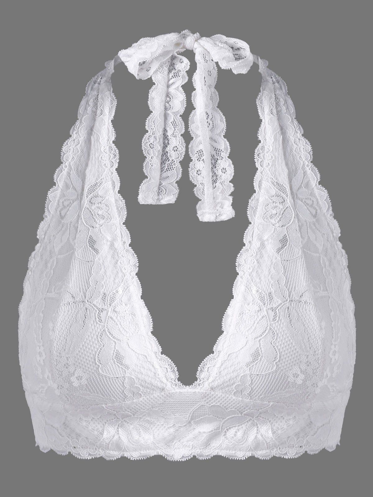 [21 OFF] Unlined Halter Lace Bralette Rosegal