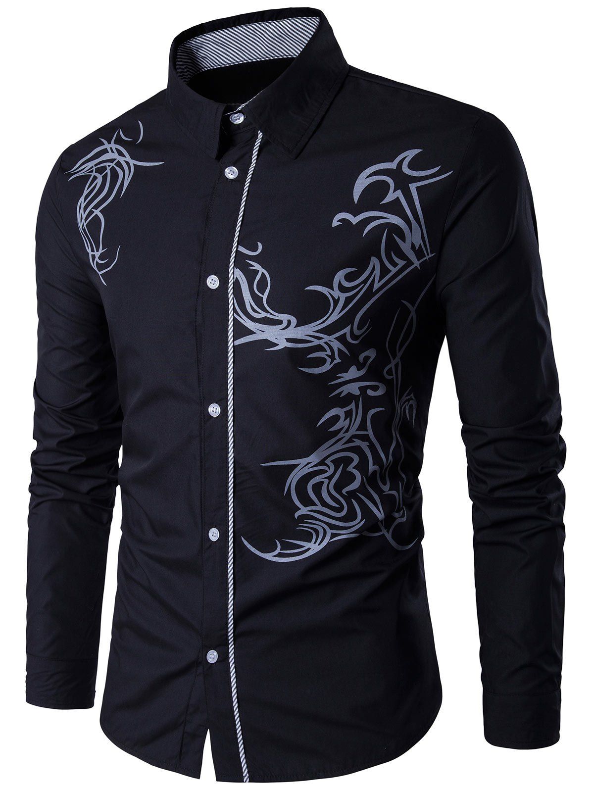 

Long Sleeve Totem Pattern Shirt, Black