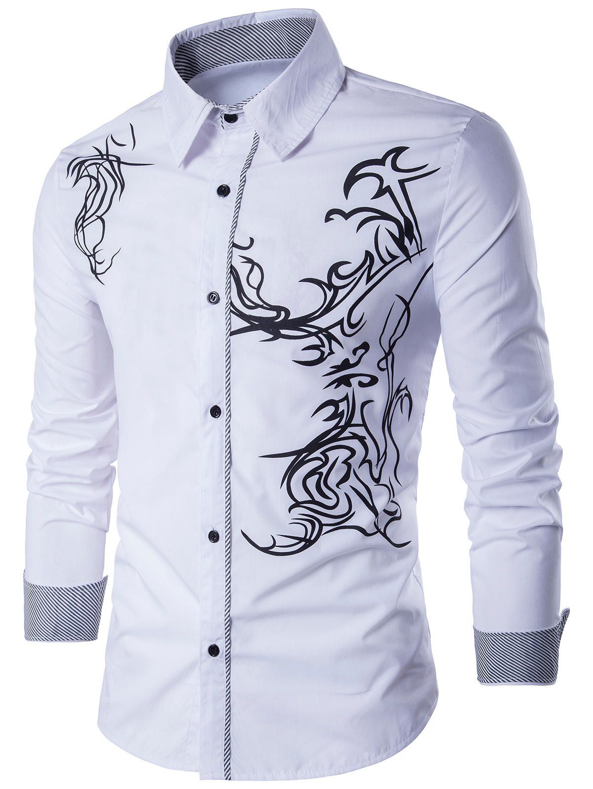 

Long Sleeve Totem Pattern Shirt, White