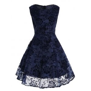 Flocking Pattern Mesh Panel Vintage Dress