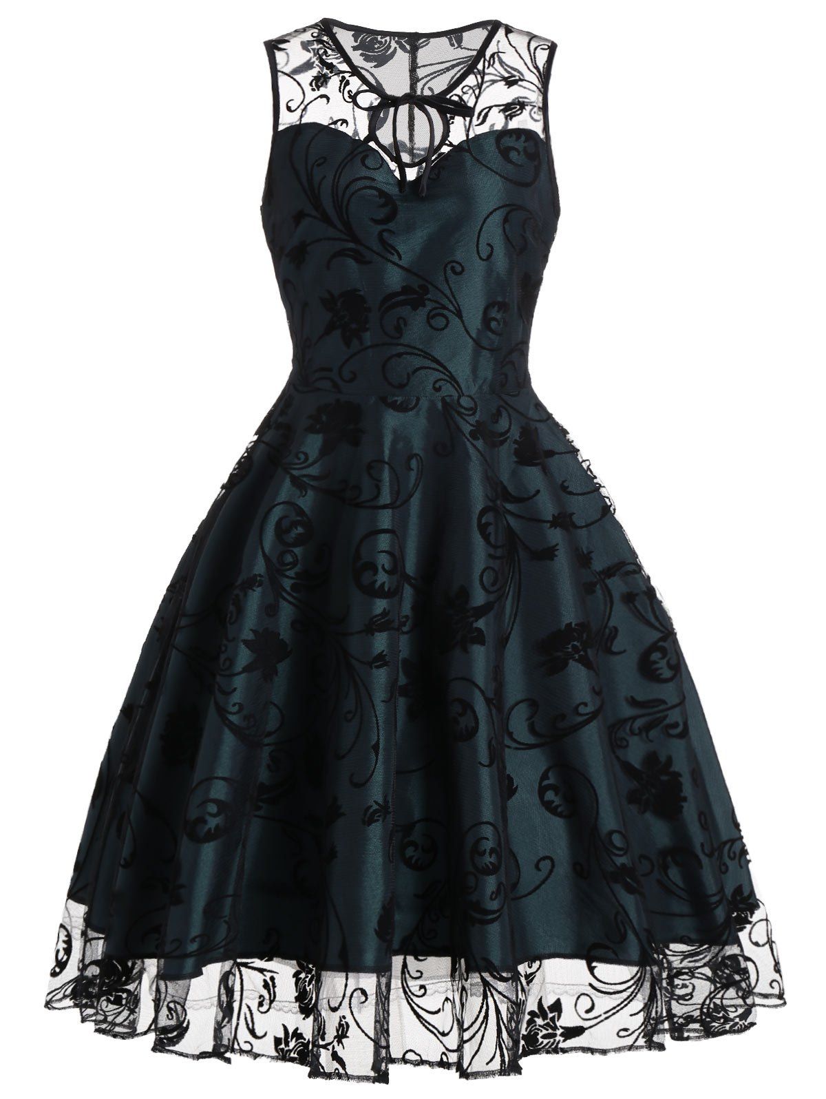 

Tulle Floral Tea Length Vintage Party Dress, Blackish green