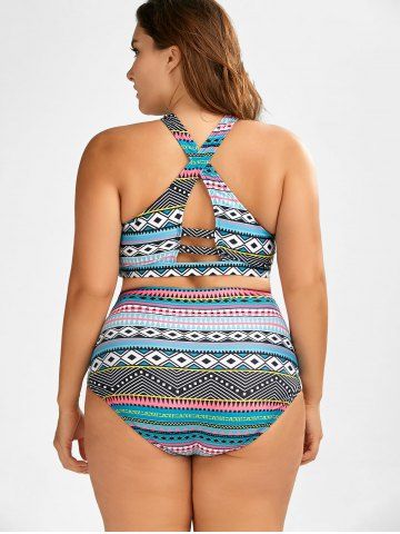 

Plus Size Printed Cutout Criss Cross Bikini, Light blue