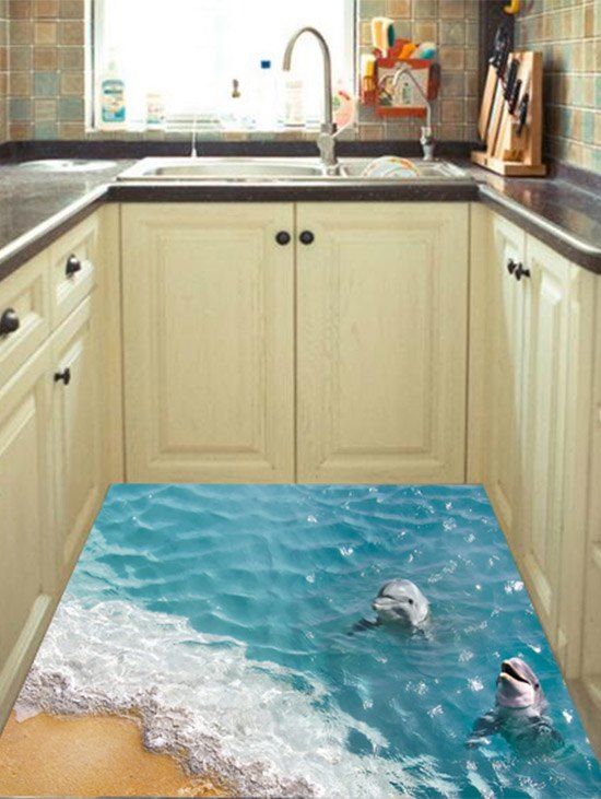 

Removable 3D Beach Dolphin Floor Sticker, Blue