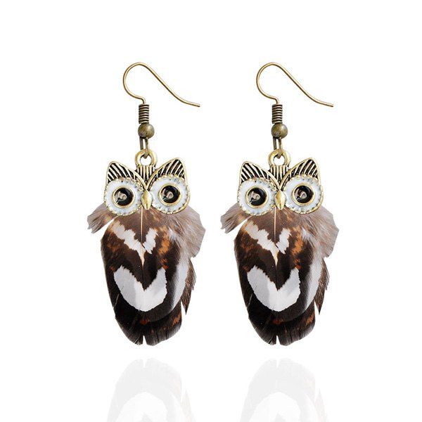 

Alloy Owl Feather Drop Earrings, Coffee