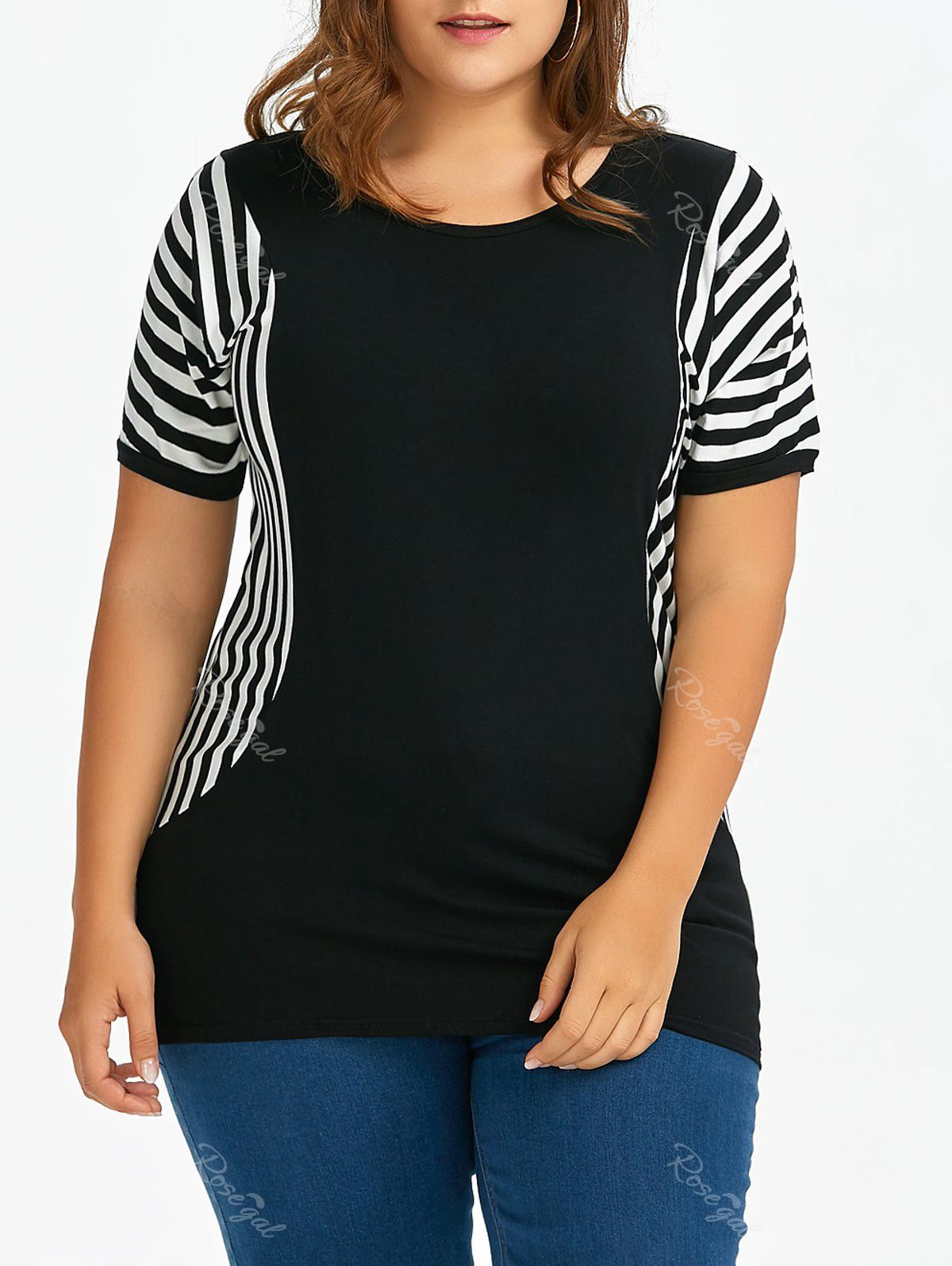 [17 Off] Plus Size Dolman Sleeve Long Striped T Shirt Rosegal