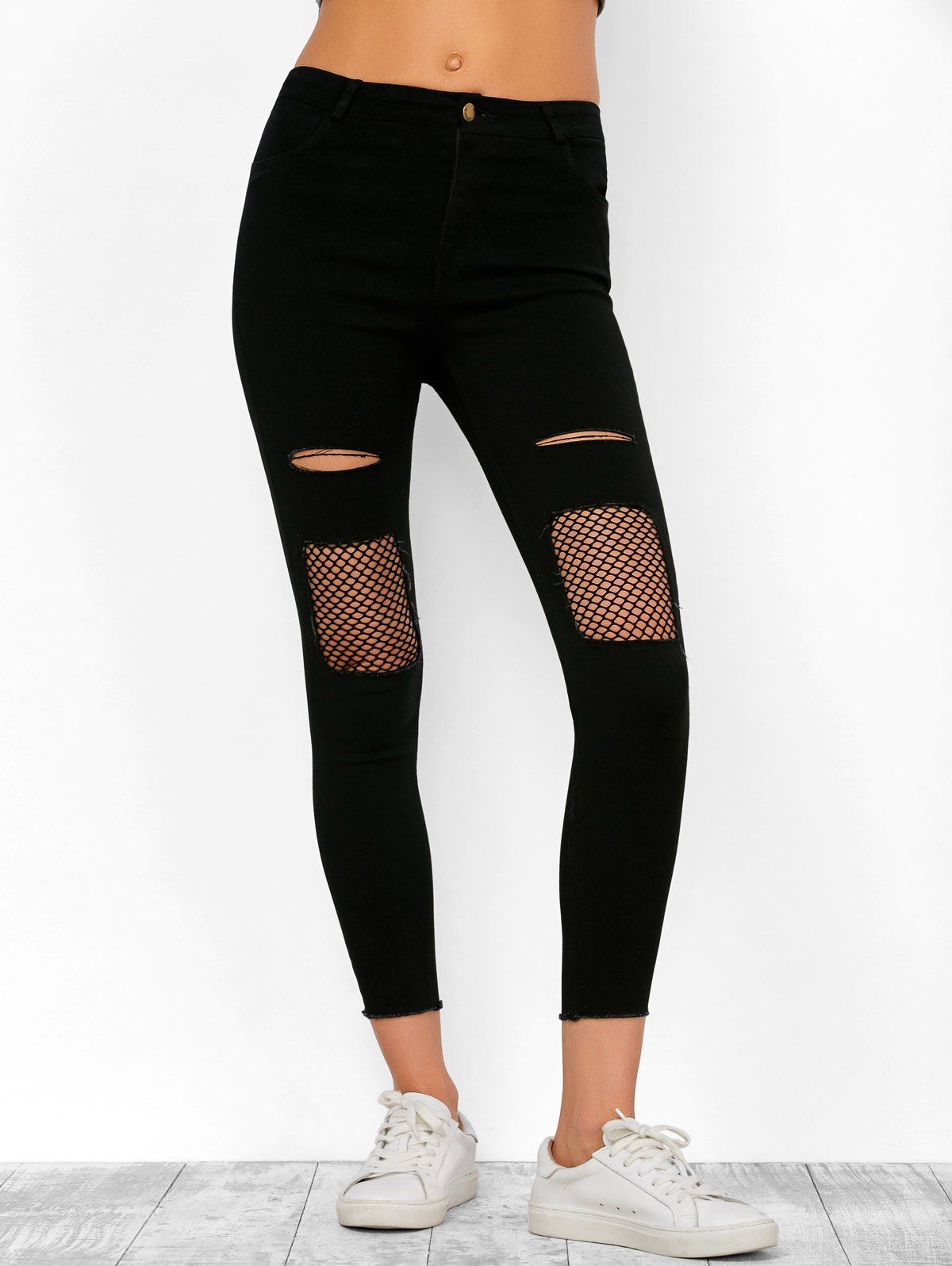 Black Xl Ripped Frayed Hem Skinny Cropped Jeans