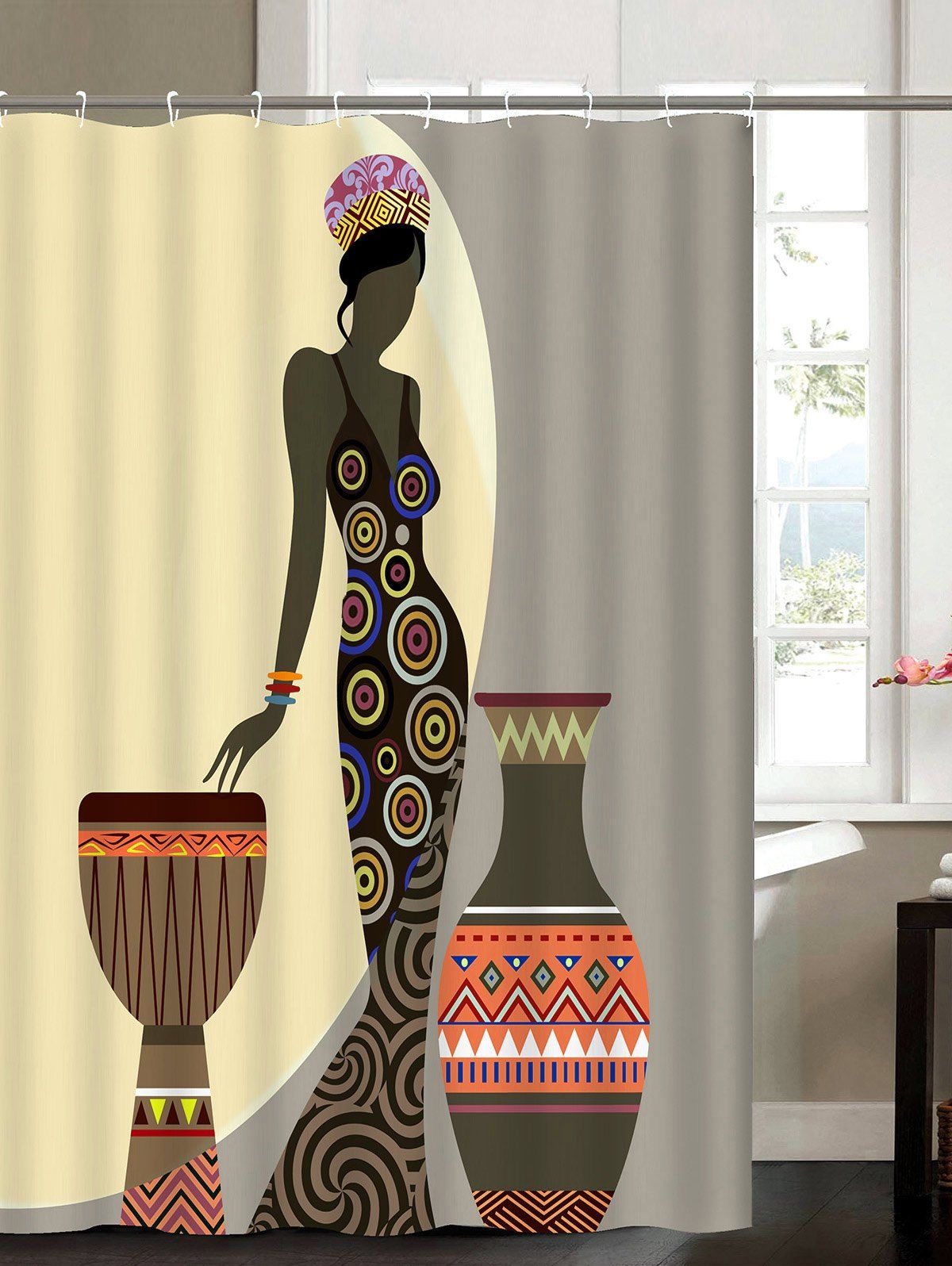 Beauty Geometric Water Resistant African Shower Curtain