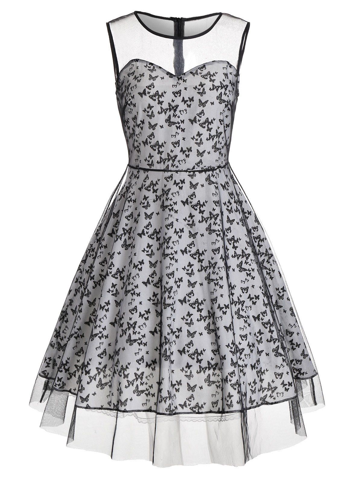 [37% OFF] Vintage Butterfly Dress With Mesh Panel | Rosegal