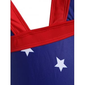 Blue 5xl Plus Size Plunge Stars American Flag One Piece Patriotic ...