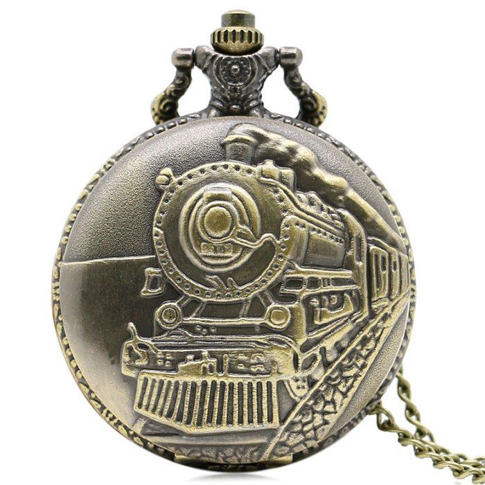 

Steam Train Carved Number Vintage Pocket Watch, Golden