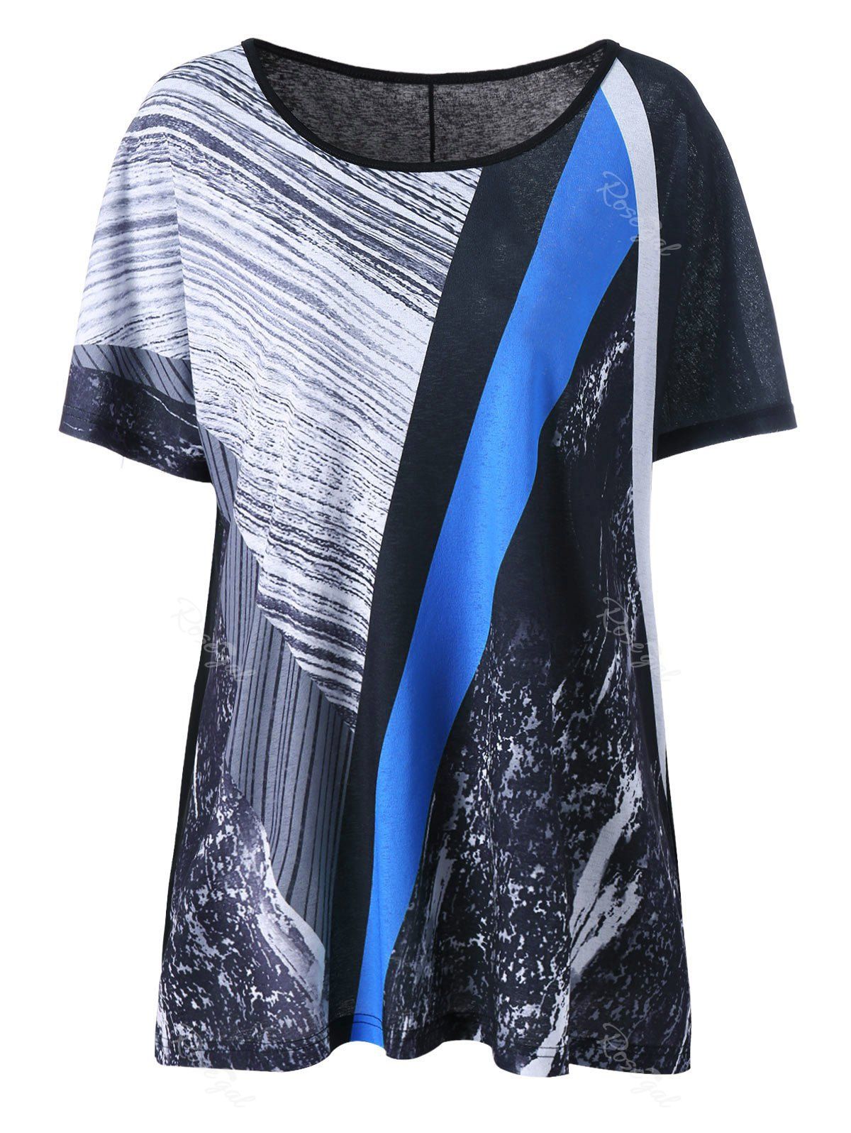 

Abstract Printed Plus Size Long T-Shirt, Colormix