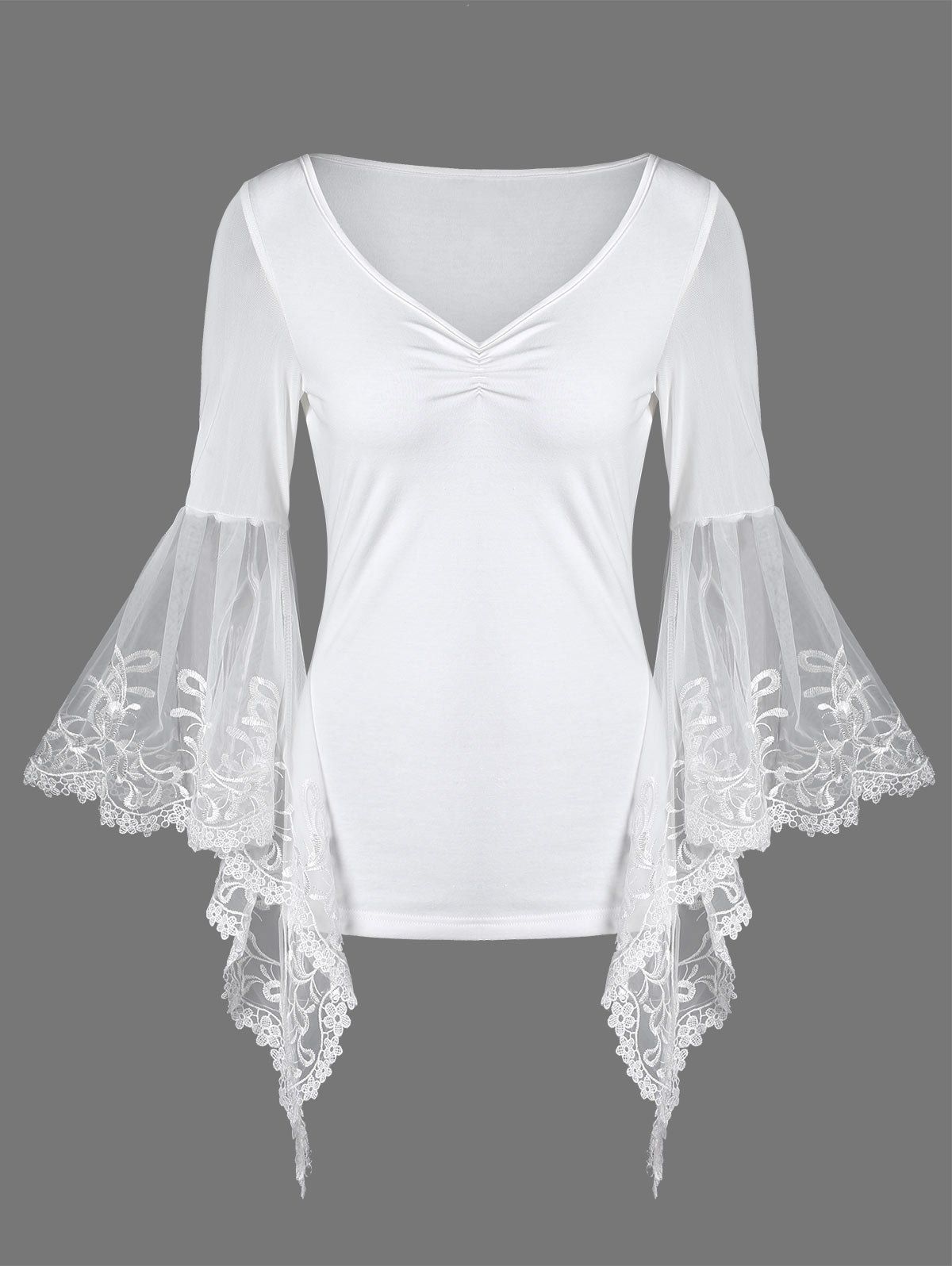 V Back Lace Panel Short Sleeve T Shirt