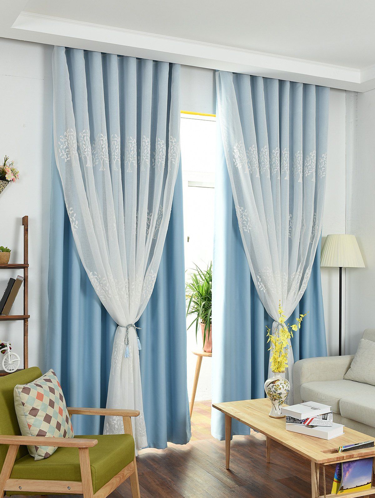 

Window Screen 1Pcs 2 Layers Princess Curtain, Ice blue