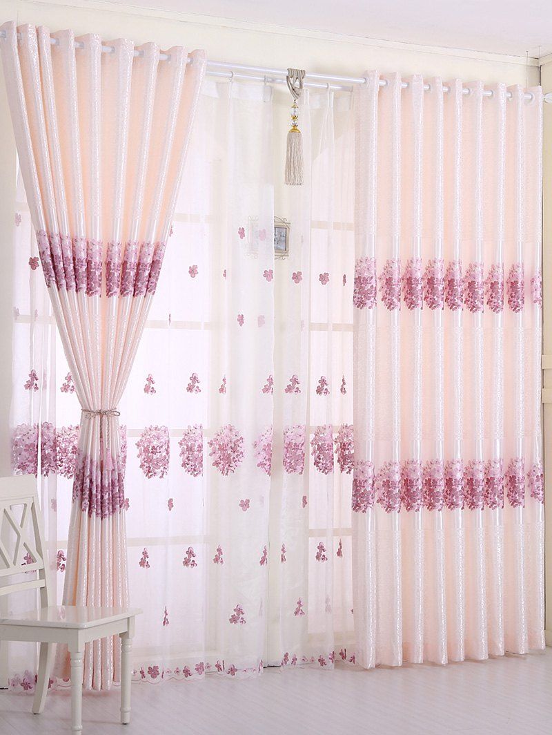 [18% OFF] 1PCS Hydrangea Print Shade Blackout Curtain ( Without Tulle ...