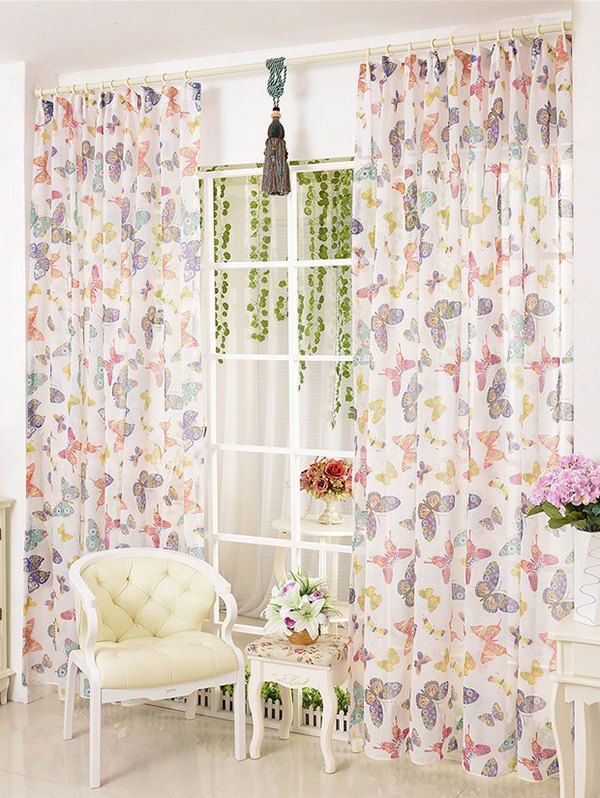 

Pastoral Butterfly Sheer Voile Window Curtain, Colormix