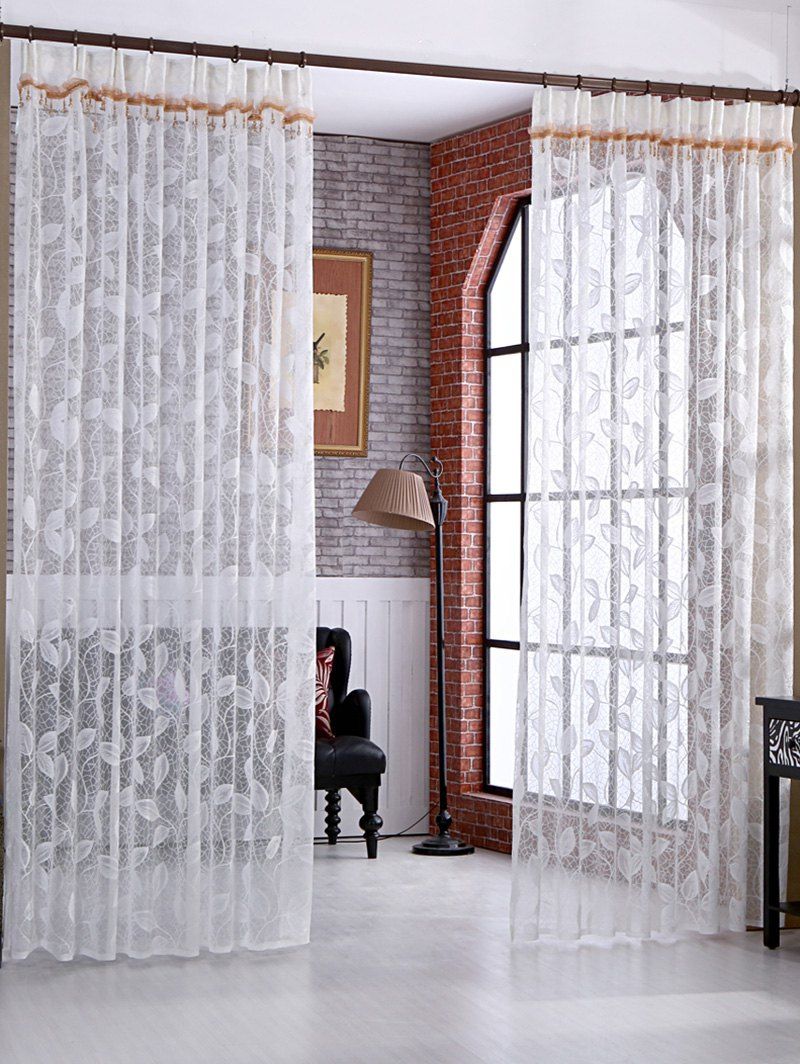 

Leaf Rattan Sheer Tulle Curtain Voile Drape, White