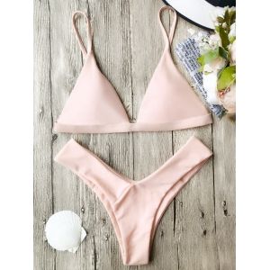 

Spaghetti Straps Soft Pad Thong Bikini Set, Pink