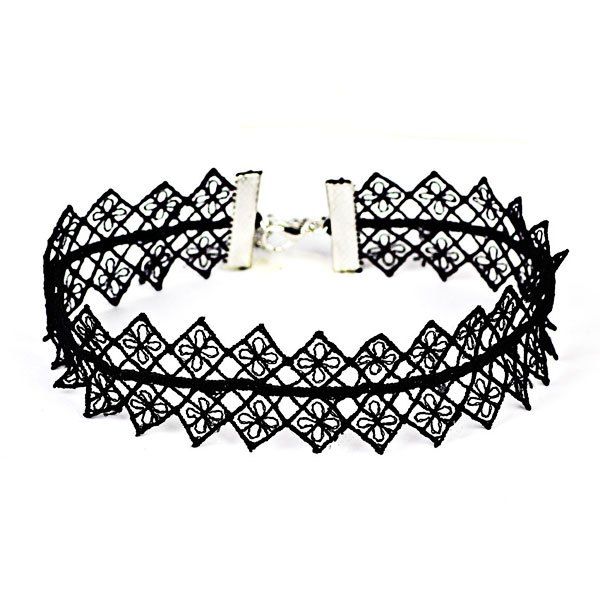 

Flower Geometric Crochet Choker Necklace, Black