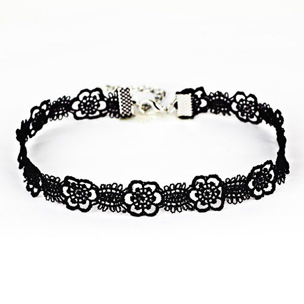 

Vintage Flower Crochet Choker Necklace, Black