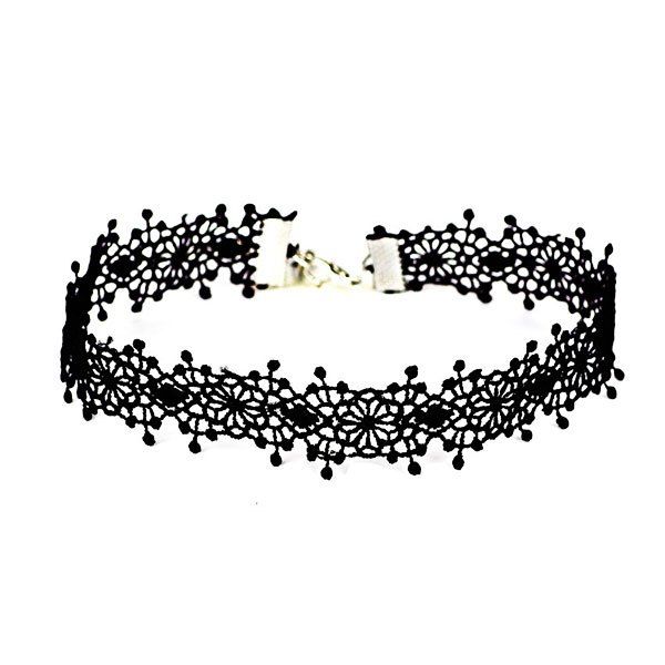 

Vintage Floral Crochet Choker Necklace, Black