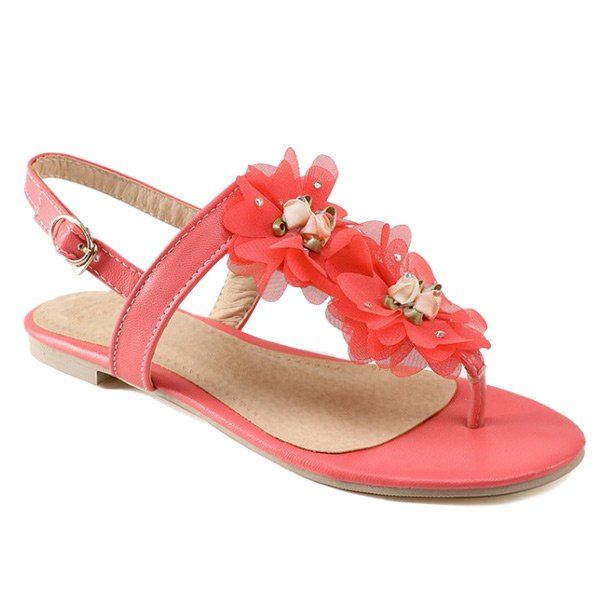 [27% OFF] PU Leather Flowers Sandals | Rosegal